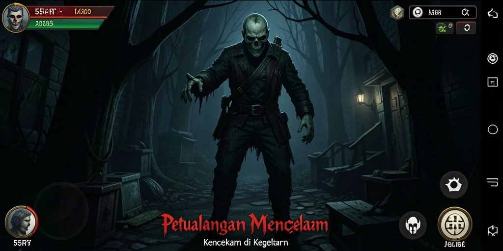 Screenshot gameplay 55RT menampilkan momen menegangkan dan menyeramkan.