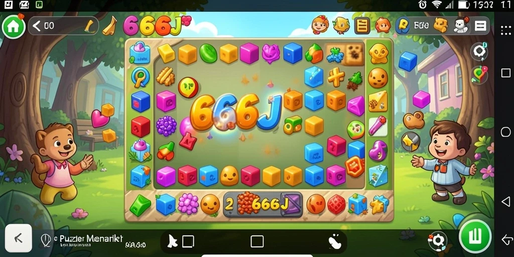 Screenshot gameplay Puzzle 666J yang menarik dan penuh warna.
