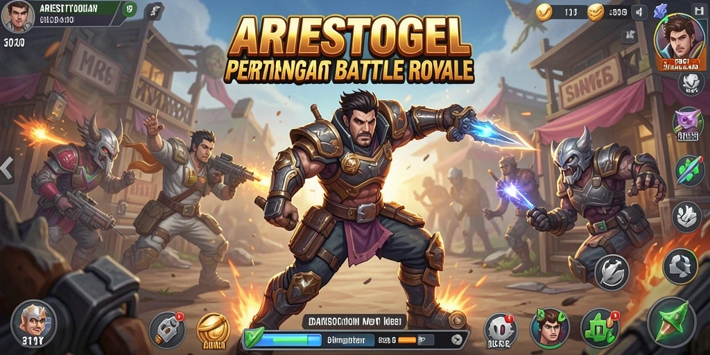 Tampilan gameplay seru di ARIESTOGEL dengan aksi Battle Royale yang mendebarkan.