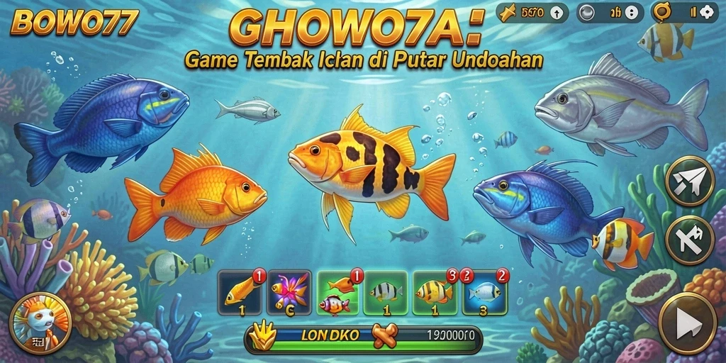 Screenshot gameplay BOWO77 menampilkan aksi seru menembak ikan.
