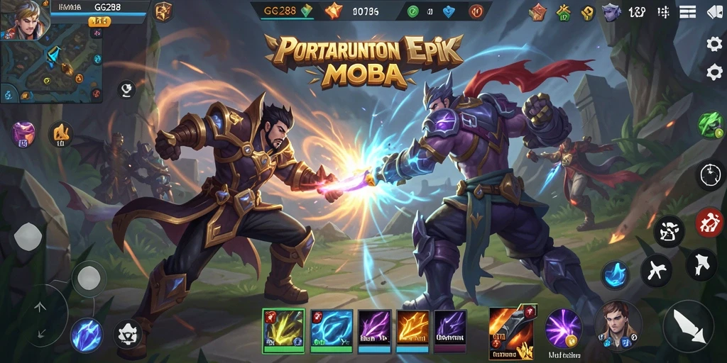 Tampilan gameplay intens dari GG288 dalam pertarungan MOBA.