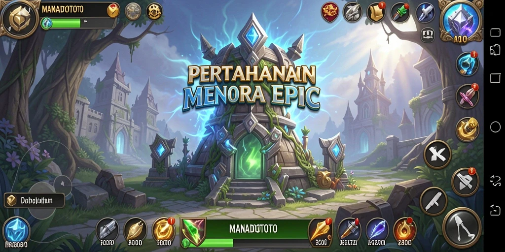 Screenshot dari gameplay menarik Tower Defense MANADOTOTO.